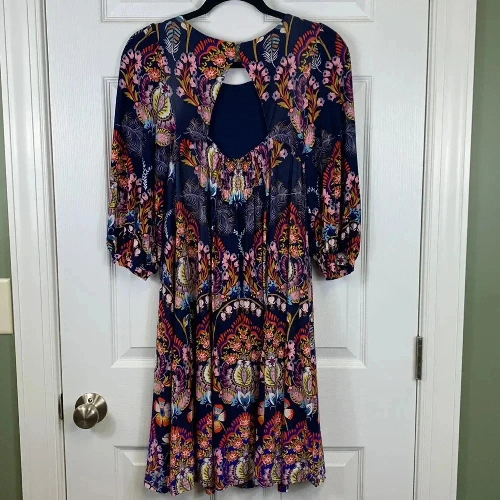 Anthropologie Maeve Sawyer navy floral open back dress sz xs - Picture 7 of 10